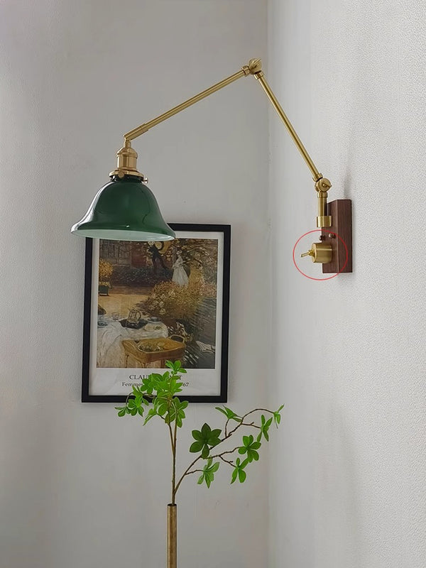 Nordic retro Japanese style long arm telescopic with switch bedroom bedside reading wall lamp