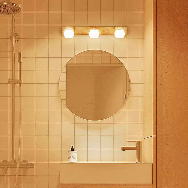 Solid wood bathroom wall light