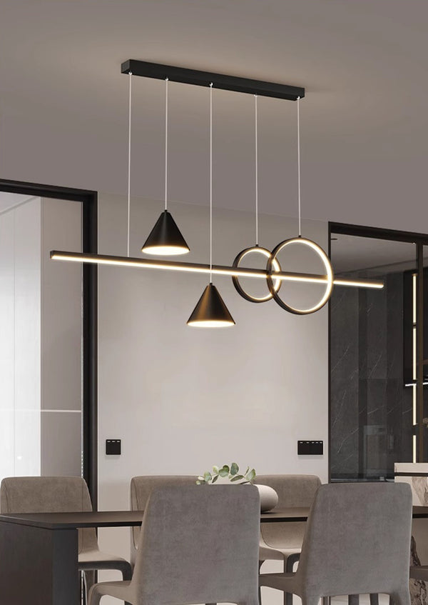 Lustre de restaurant à longue bande géométrique créative minimaliste