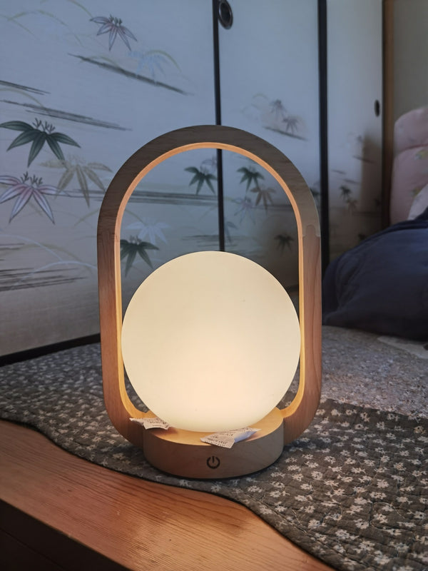 Vintage solid wood portable table lamp