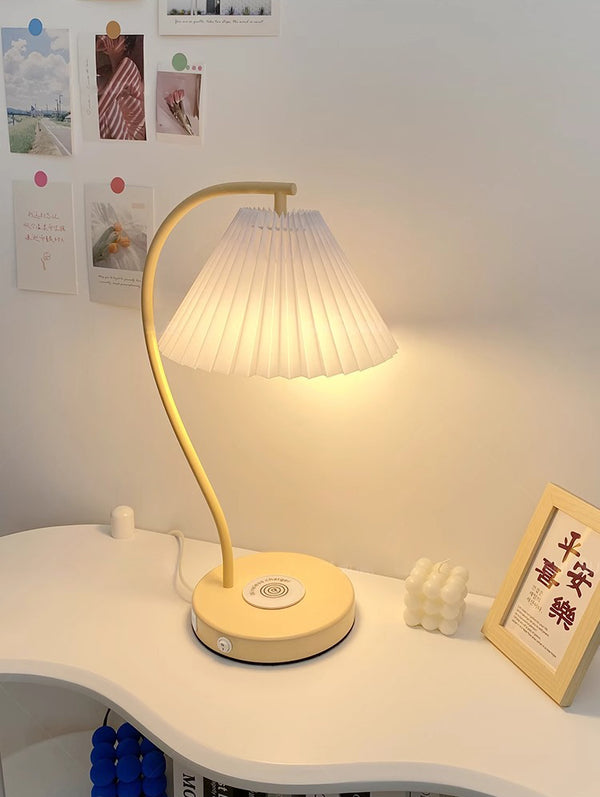 Cream Pleated Bedroom Table Lamp