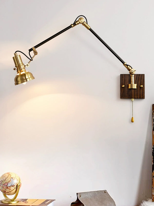 Medieval style bedroom bedside retro movable rocker arm wall lamp