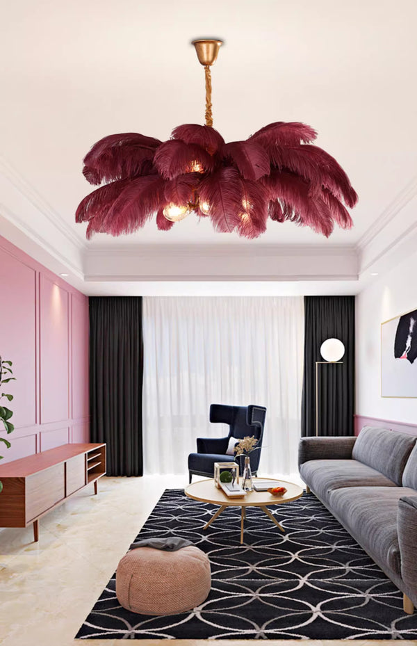 Creative personality all-copper ostrich feather chandelier