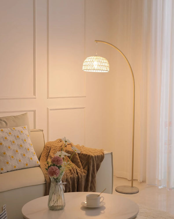 Vintage Cream Rattan weaving Floor Lamp