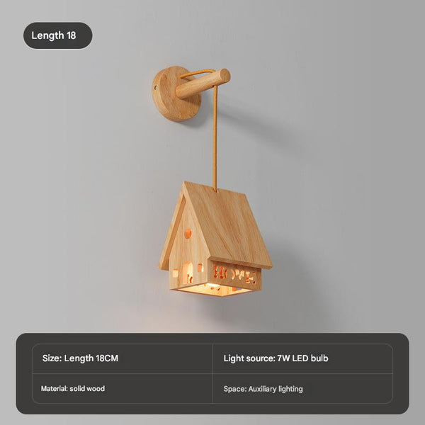 Nordic Japanese style solid wood bedroom bedside cabin wall lamp