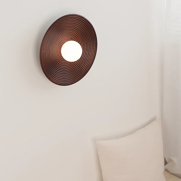 Vintage solid wood disc wall lamp