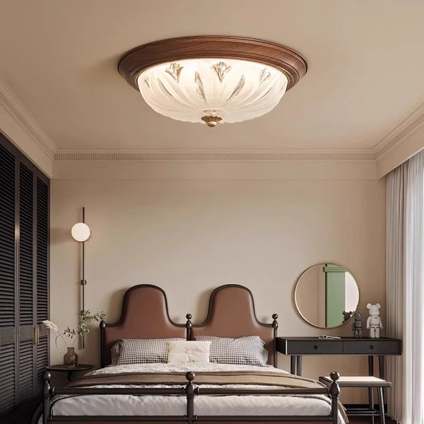 Walnut Color Glass Bedroom Ceiling Light