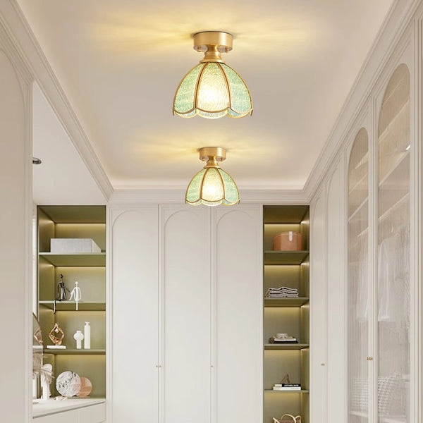 American retro copper color glass entrance corridor ceiling lamp