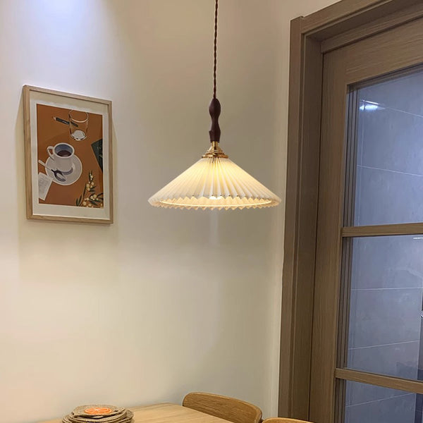 Vintage Pleated Chandelier Walnut