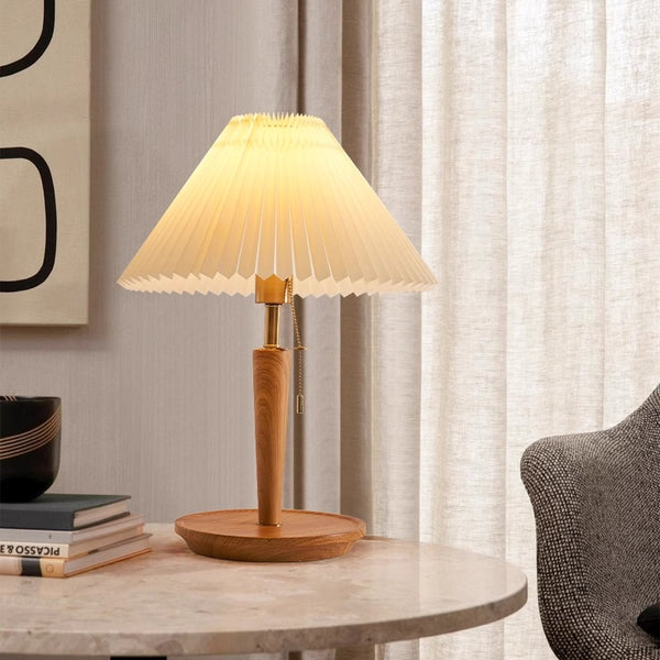 Vintage Massivholz Plissee Tischlampe