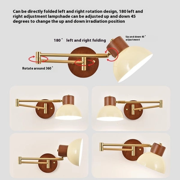 Medieval style solid wood foldable swing arm wall lamp