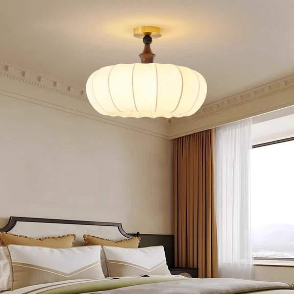 Plafonnier de chambre en tissu et bois massif
