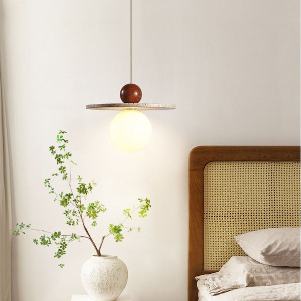 Lustre en travertin jaune français de style Wabi-sabi