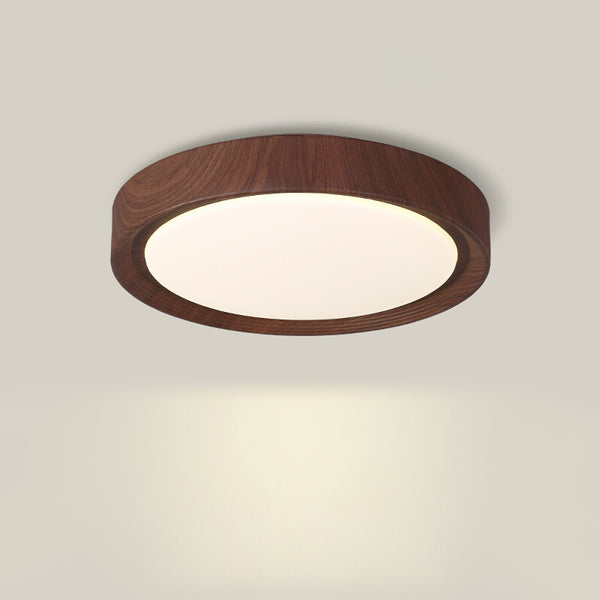 Einfache runde Deckenlampe für Schlafzimmer mit Holzmaserung