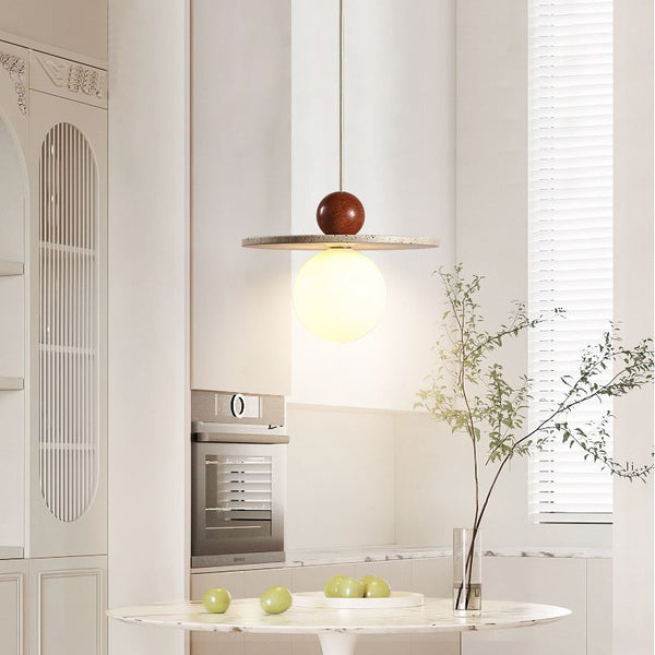 Lustre en travertin jaune français de style Wabi-sabi