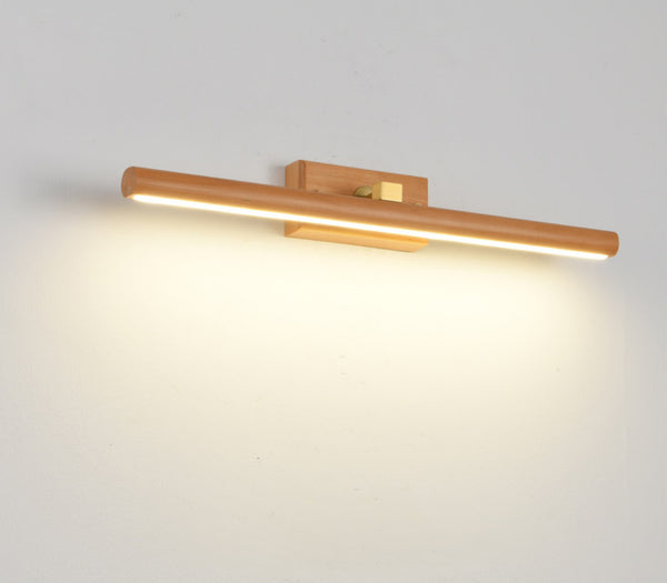Wandlampe aus massivem Holz mit langem Spiegel