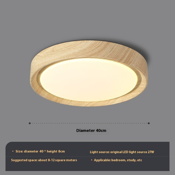 Einfache runde Deckenlampe für Schlafzimmer mit Holzmaserung