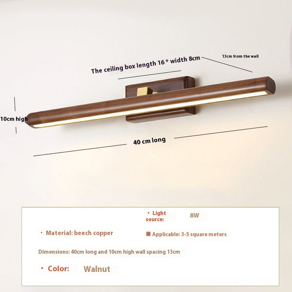 Wandlampe aus massivem Holz mit langem Spiegel