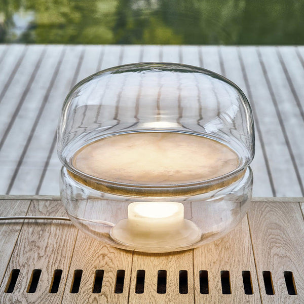 Round glass cloud stone bedside table lamp