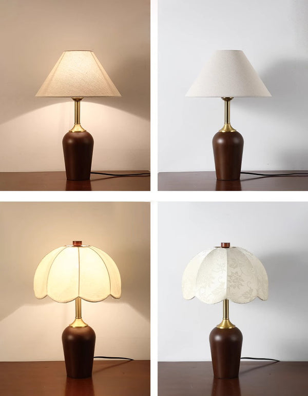 Lampe de table d'étude de chambre à coucher rétro en bois massif entièrement en cuivre