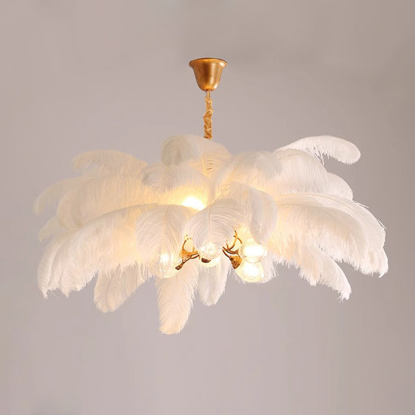 Creative personality all-copper ostrich feather chandelier