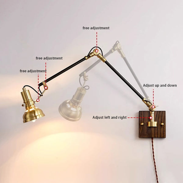 Medieval Wabi-sabi style brass retro glass bedroom bedside adjustable dining room living room decorative wall lamp