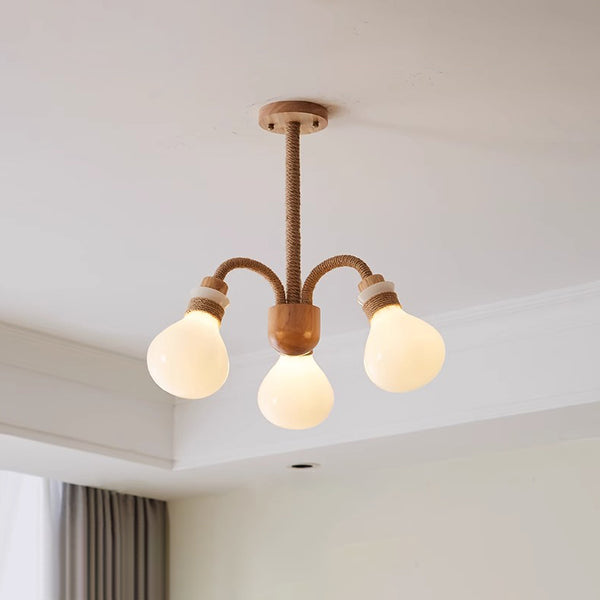 Japanese style solid wood glass bedroom chandelier