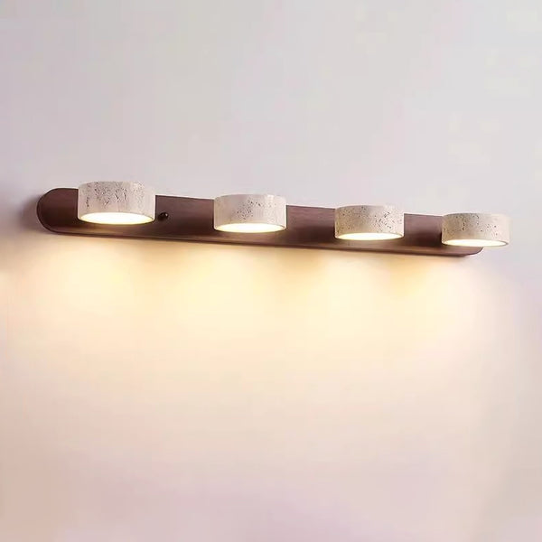 Applique murale LED en bois massif et travertin jaune pour miroir