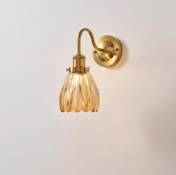 Medieval style bedroom bedside glass flower wall lamp