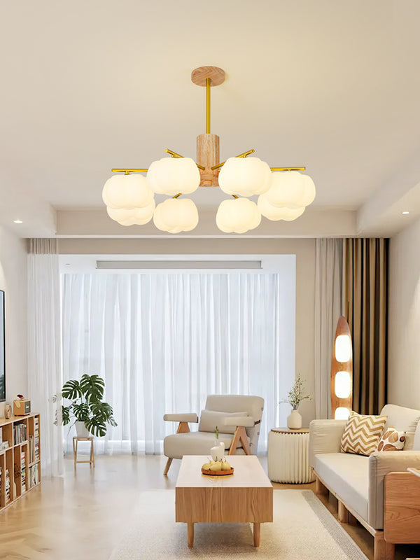 Rubber Wood Pumpkin Chandelier