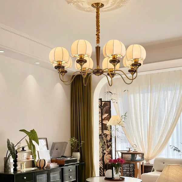 French solid wood fabric chandelier