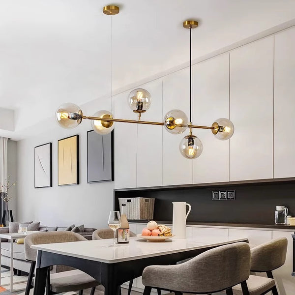 Long lustre de salle à manger en verre en forme de haricot magique