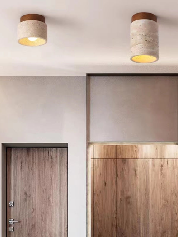 Vintage Wabi-Sabi Style Yellow Travertine Ceiling Lamp