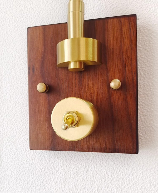 Industrial style vintage brass walnut long arm telescopic with switch bedroom bedside wall lamp