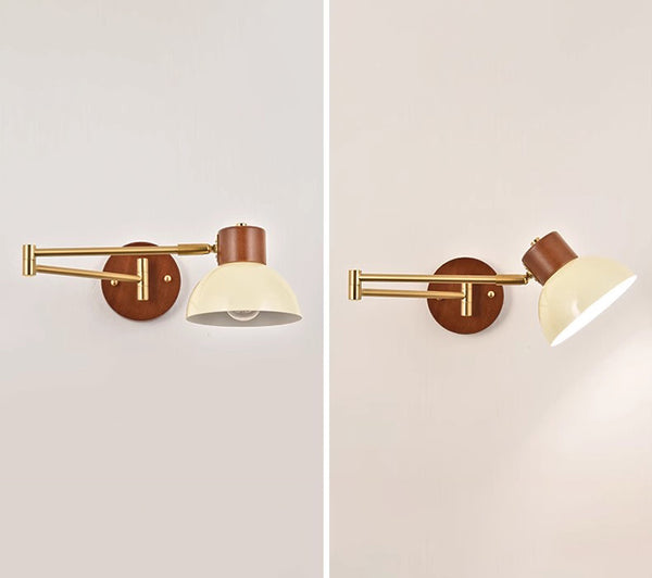 Medieval style solid wood foldable swing arm wall lamp