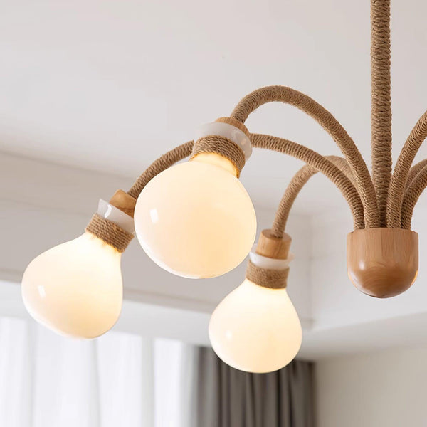Japanese style solid wood glass bedroom chandelier