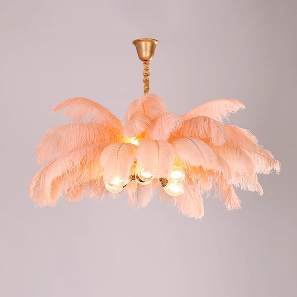Creative personality all-copper ostrich feather chandelier