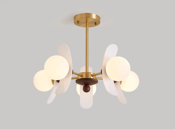 Vintage Walnut Bedroom Living Room Glass Chandelier