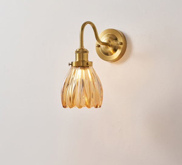 Medieval style bedroom bedside glass flower wall lamp