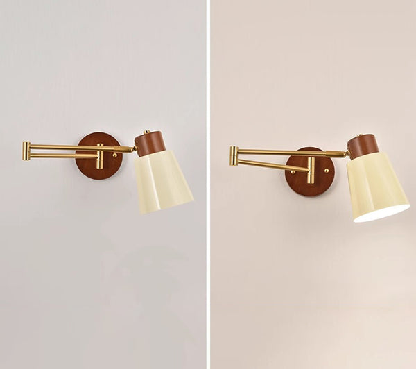 Medieval style solid wood foldable swing arm wall lamp