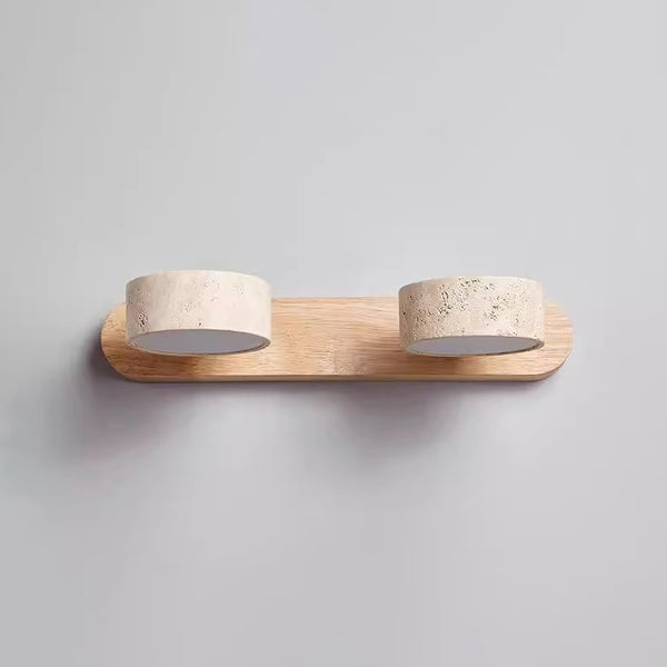 Applique murale LED en bois massif et travertin jaune pour miroir