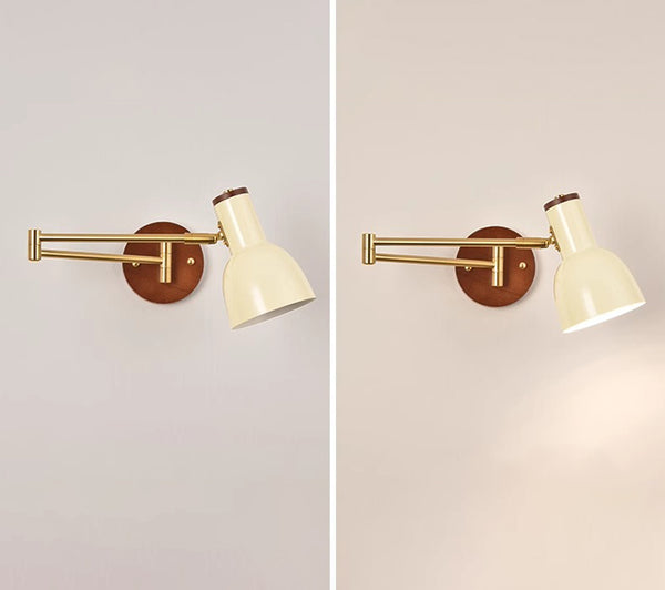 Medieval style solid wood foldable swing arm wall lamp