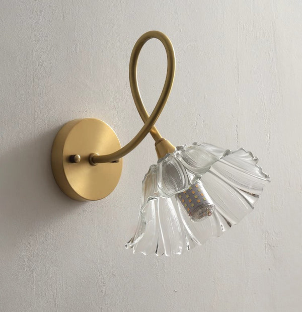 Retro full copper glass bedroom bedside wall lamp