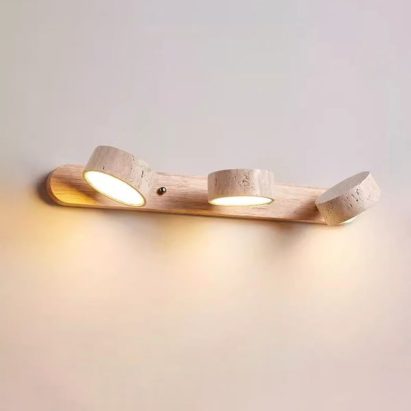 Applique murale LED en bois massif et travertin jaune pour miroir