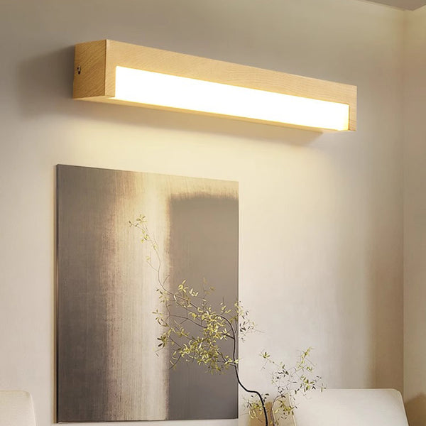 Lampe de chevet murale rétro à longues bandes en grain de bois