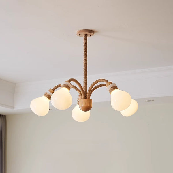 Japanese style solid wood glass bedroom chandelier