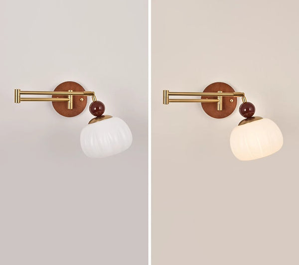 Medieval style solid wood foldable swing arm wall lamp