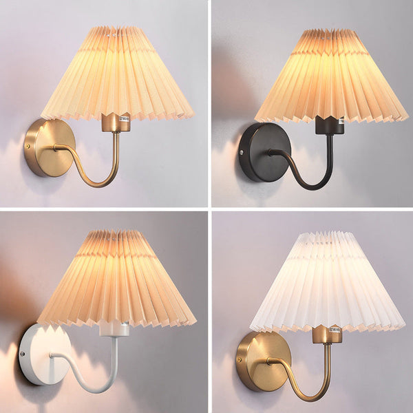 Pleated fabric bedroom bedside wall lamp