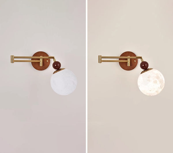 Medieval style solid wood foldable swing arm wall lamp