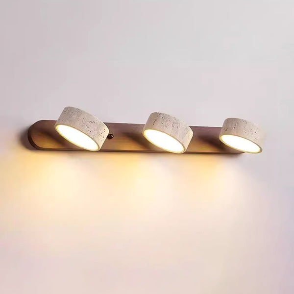 Applique murale LED en bois massif et travertin jaune pour miroir